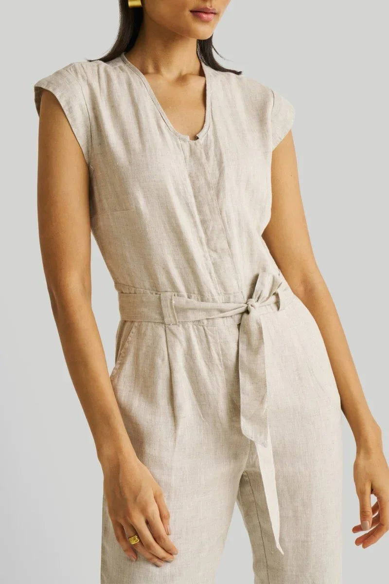 Light Beige Jumpsuit with V-Neck and Straight-Cut Legs | 100% Hemp for All-Day Comfort