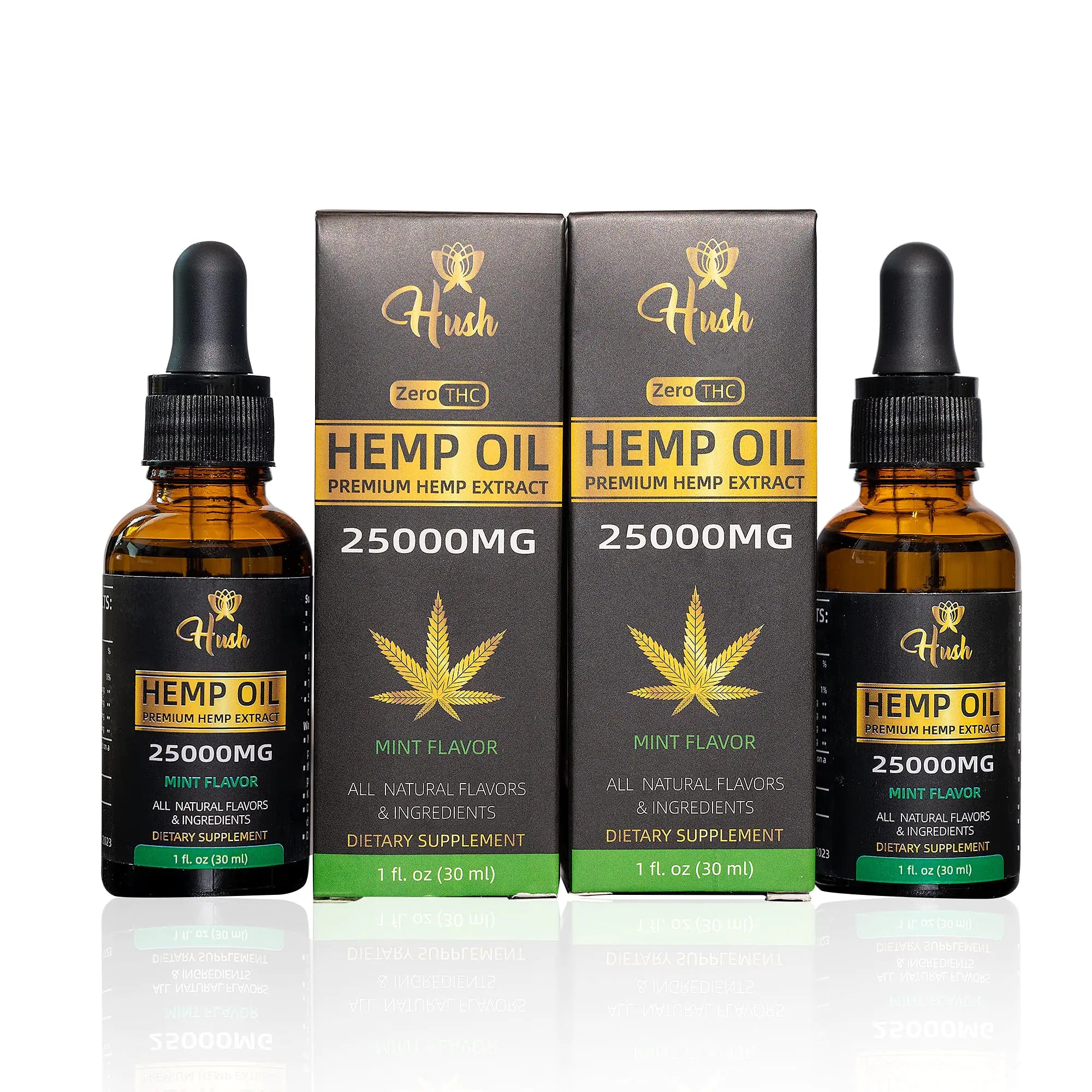 Hush Hemp 25000mg - Premium Hemp Extract - Mint Flavored -100% Natural – Pack of 2 - Veteran Owned