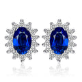 JewelryPalace Princess Diana Kate Middleton Class Gemstone Birthstone Cleated Sapphire Simulated Emerald Stud Earrings for Women 14k Gold Plated 925 Sterling Silver Earrings for Women Earings Set