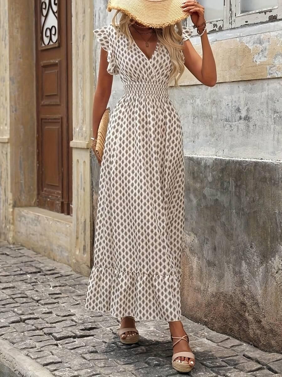 Floral Jumpsuit for Women - Versatile Printed Design with Pleated Skirt, Sizes S-XXL