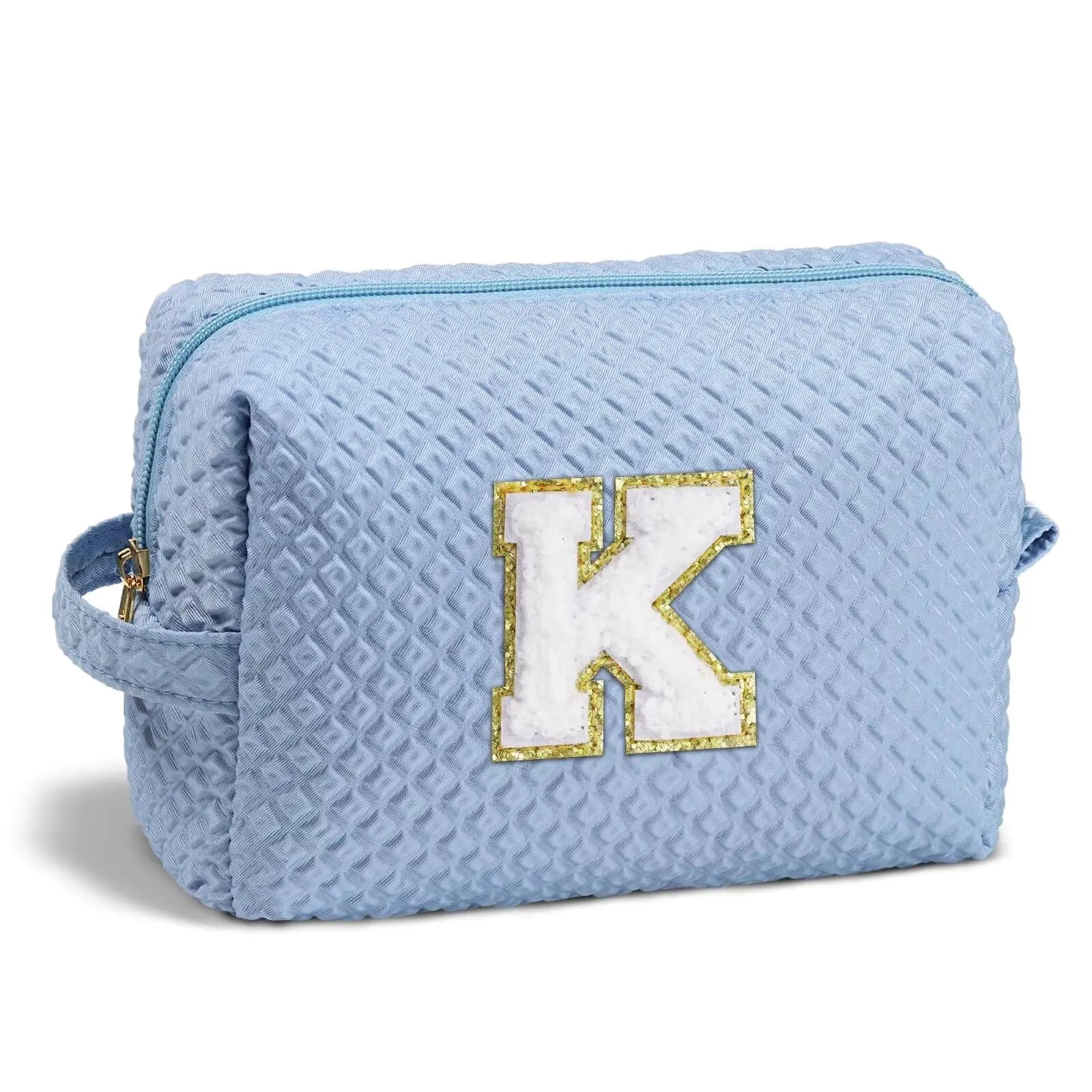 YOOLIFE Initial Makeup Bag - Valentines Day Gifts Valentines Day Gifts for Women Wife Her Teacher kids Teens DaughterPersonalized Makeup Bag Blue Monogrammed Makeup Bag K