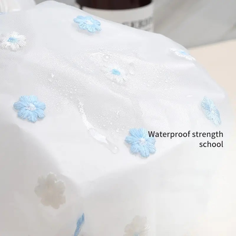Double Layer Waterproof Shower Cap with Daisy Embroidery