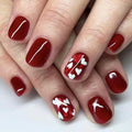 24 Pcs Valentine Press on Nails Short Square Shaped Fake Nails White Heart Design False Nails Wine Red Glossy Valentines Day Nails Full Cover Acrylic Nails Stick on Nails for Women DIY Manicure