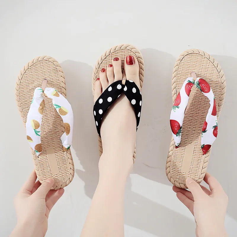 Women's Flip-Flops with Imitation Hemp Rope Sole