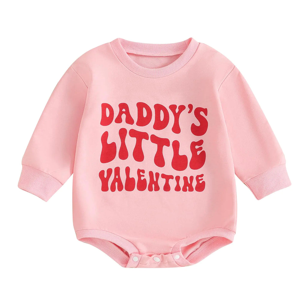 FIOMVA Baby Girl Valentines Day Outfit Newborn Bubble Romper Toddler Oversized Sweatshirt Infant Cute T Shirt Clothes (N Daddys Little Valentines Pink 6-12 Months)