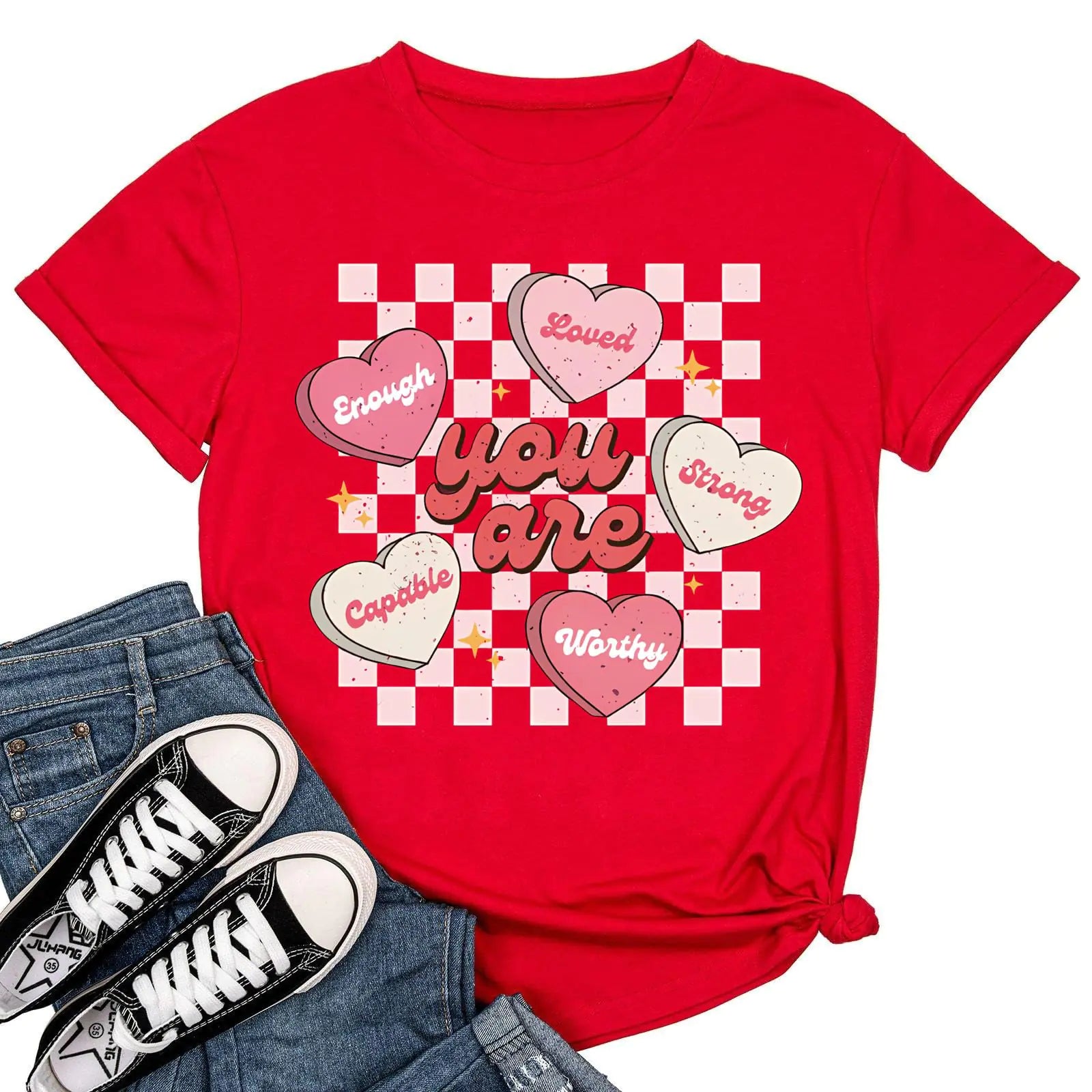 Womens Valentines Day Shirts Cute Couple Love Heart Print Graphic Tees Happy Valentines Day Short Sleeve Tops(RedXL)