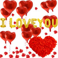 I Love You Balloons and Heart Balloons with 500 Pieces Rose Petals Foil Mylar Love Balloons for Him/Her Wedding Anniversary Engagement Valentine Day Romantic Decorations Special Night Party Supplies