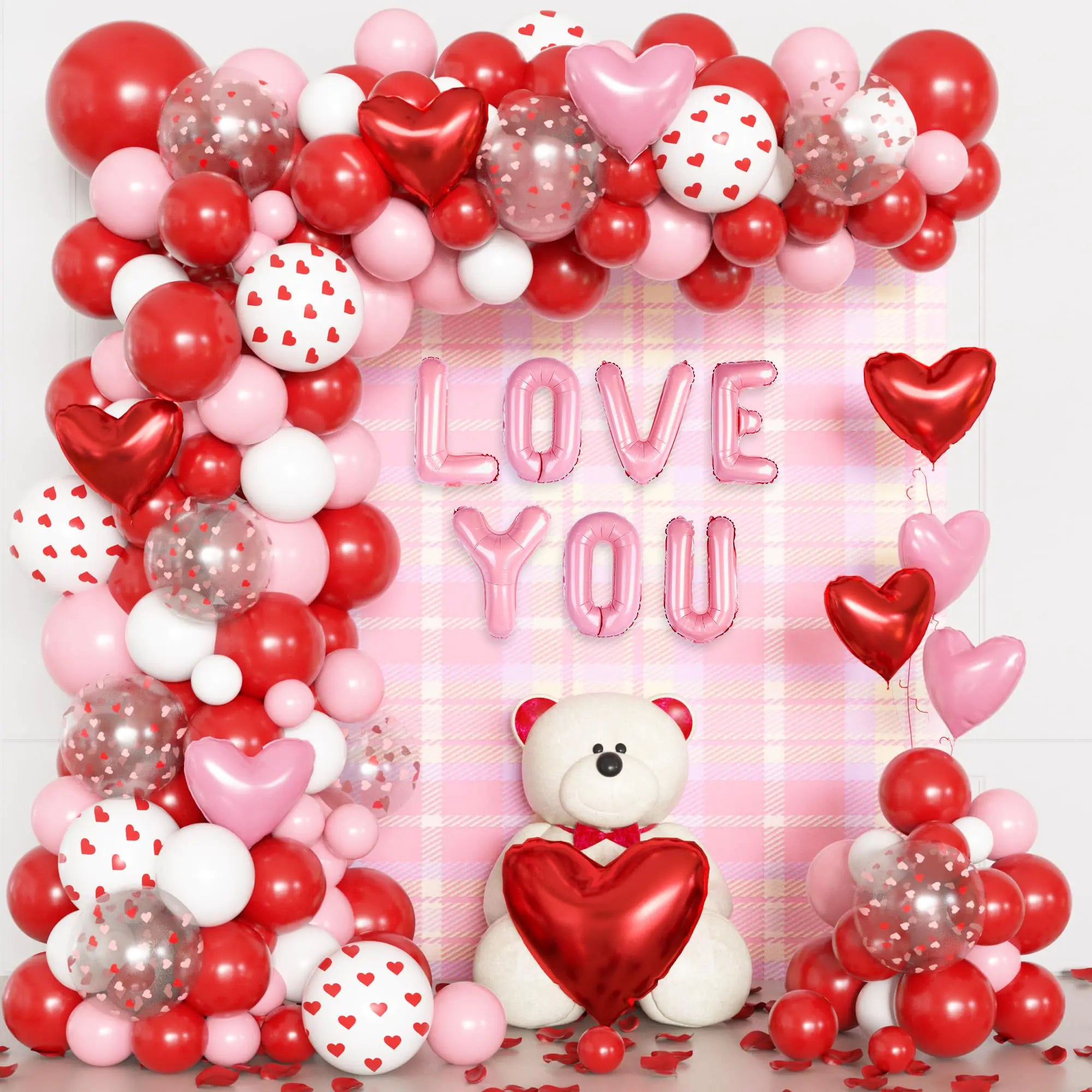 Ouddy Life 167Pcs Valentines Day Balloons Garland Arch Kit Pink Red White Confetti Heart Balloon for Women Girls Valentines Mothers Day Wedding Bachelorette Engagement Anniversary Party Decorations