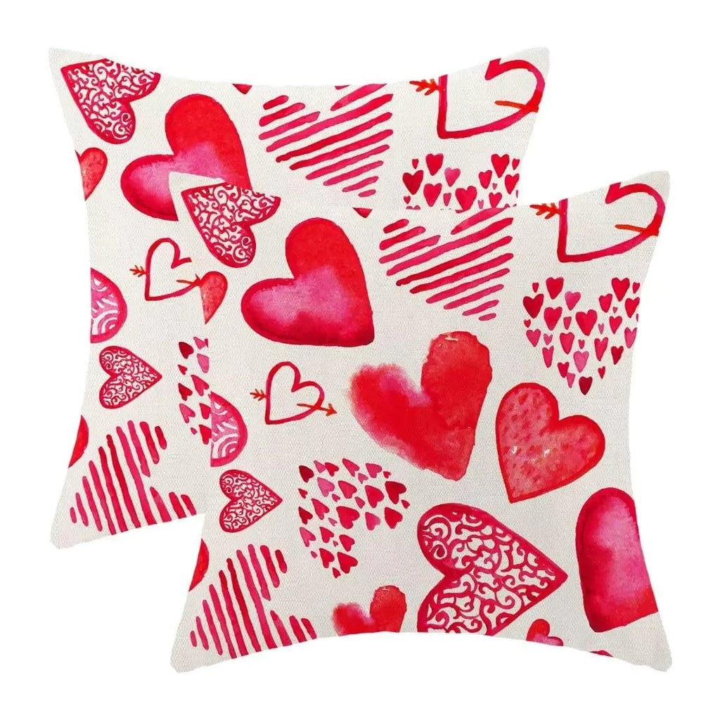 AEIOAE Valentines Day Pillow Covers 20x20 Inch Set of 2 Red Pink Love Heart Valentines Day Throw Pillows Farmhouse Linen Valentine Decor Pillowcase for Sofa Bedroom Living Room Indoor Outdoor