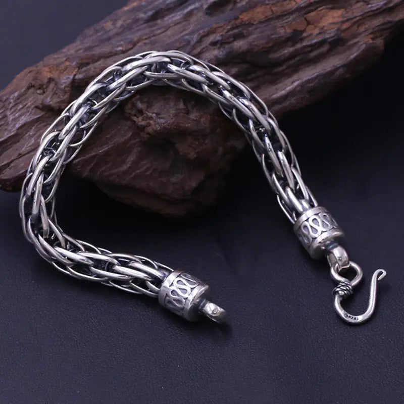 Vintage Thai Silver Men's Woven Hemp Bracelet