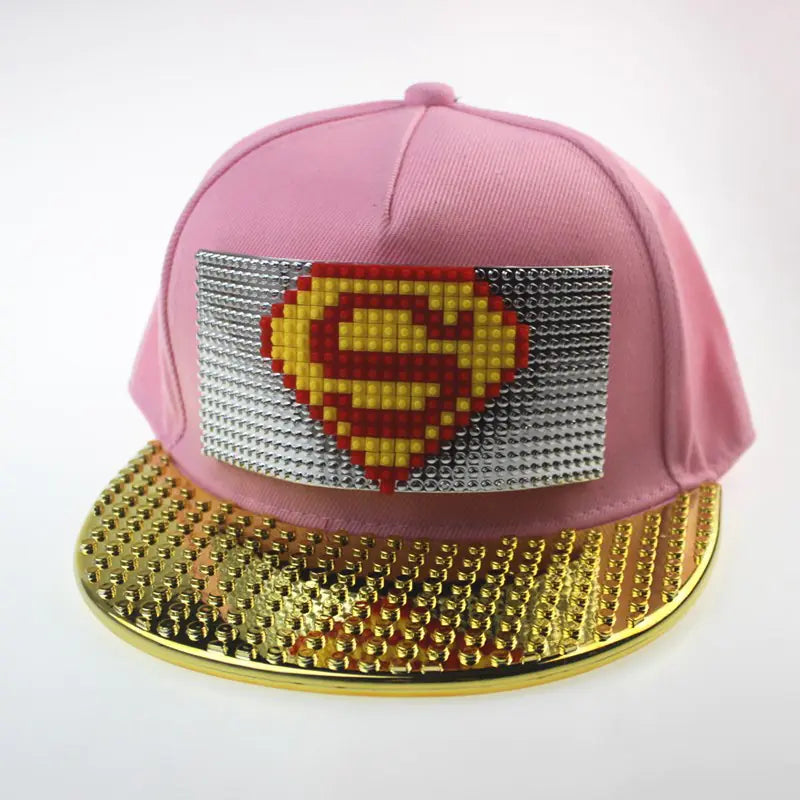 DIY Pixelated LEGO Cap in Gold and Silver Colors