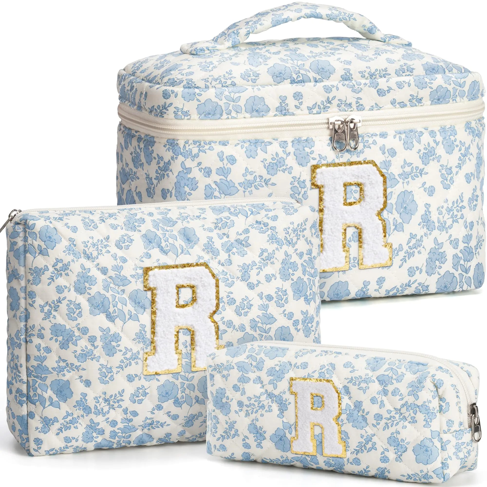 Birthday Gifts for Teen Girls Women Personalized Initial Makeup Bag Quilted Cosmetic Bag Floral Make Up Bag Travel Toiletry Bag Teen Girl Gift Trendy Stuff Valentine Day Gift for Mom Daughter Friend