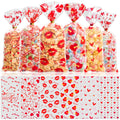 GOMANCHE 120 Pieces Valentines Day Cellophane Bags 6 Assorted Styles Valentines Treat Bags Valentines Goodies Bags with 120 Pieces Gold Twist Ties for Valentines Party Favors Supplies