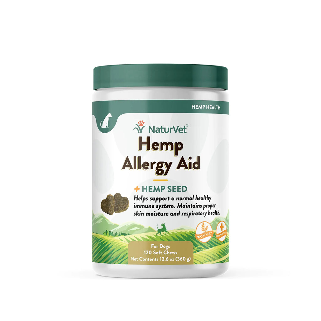 NaturVet Hemp Allergy Aid Supplement for Dogs Hemp Seed Antioxidants Omegas Dha & Epa for Healthy Skin & Respiratory Health 120 Count
