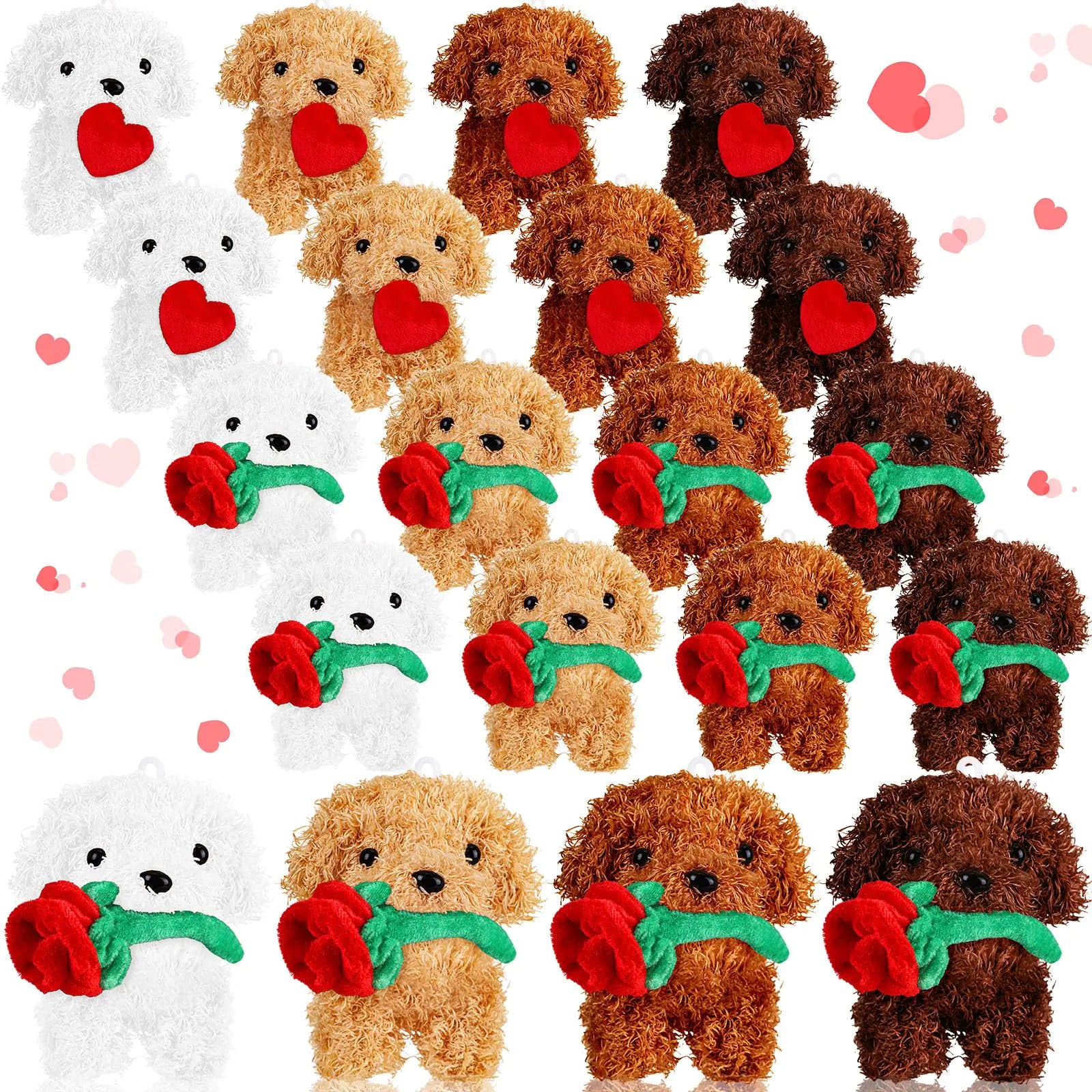 Liliful 20 Pcs Valentine Animals Dog with Rose Heart Mini Valentines Day Stuffed Animals Bulk Plush Animals for Valentines Day Plushie Gifts