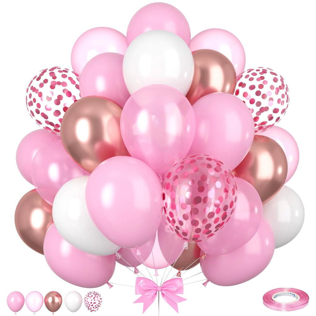Pink Balloons 50pcs Pink and White Balloons Rose Gold Macaron Pink Pearl Pink Balloons Pink Confetti Balloons for Girl Woman Valentine Birthday Party Baby Shower Gender Reveal Wedding Decorations