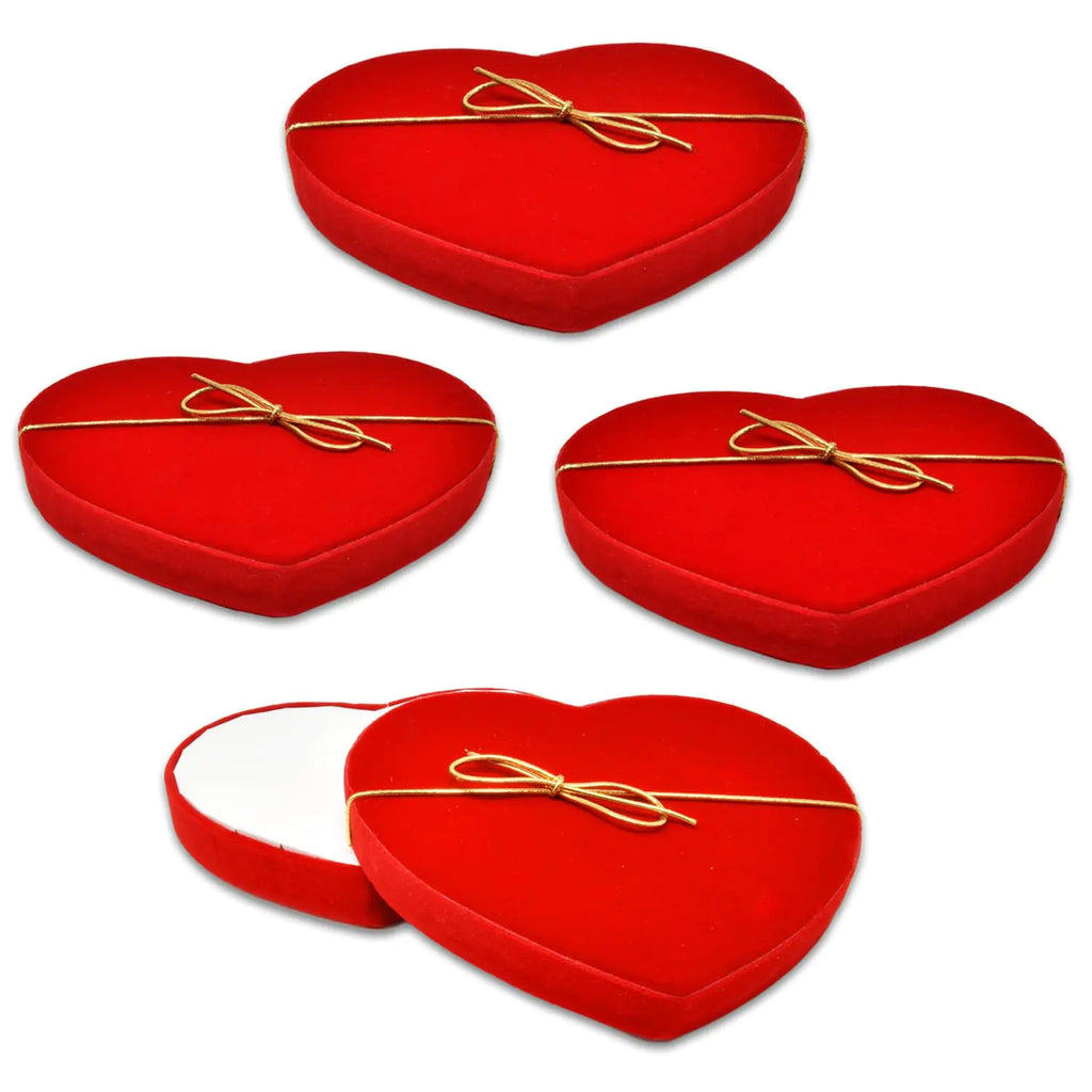 Valentines Day Gift Card Box Holder Pack of 4 Red Velvet Heart Shape with Gold Bows Valentines Gifts Cards Money Holders Boxes for Valentine Wedding Present Packaging Party Favor Decorations
