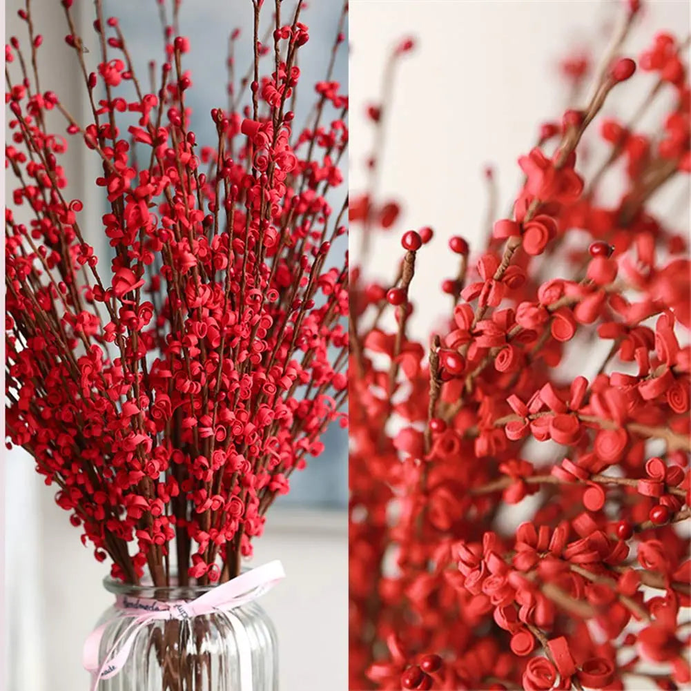 Wootkey 5 Pcs Jasmine Flowers Artificial Red Flowers 29.5" Long Stems Valentine Flowers Picks with Mini Red Berry for New Year DIY Floral Art Plant Wedding Home Office Table Decorations