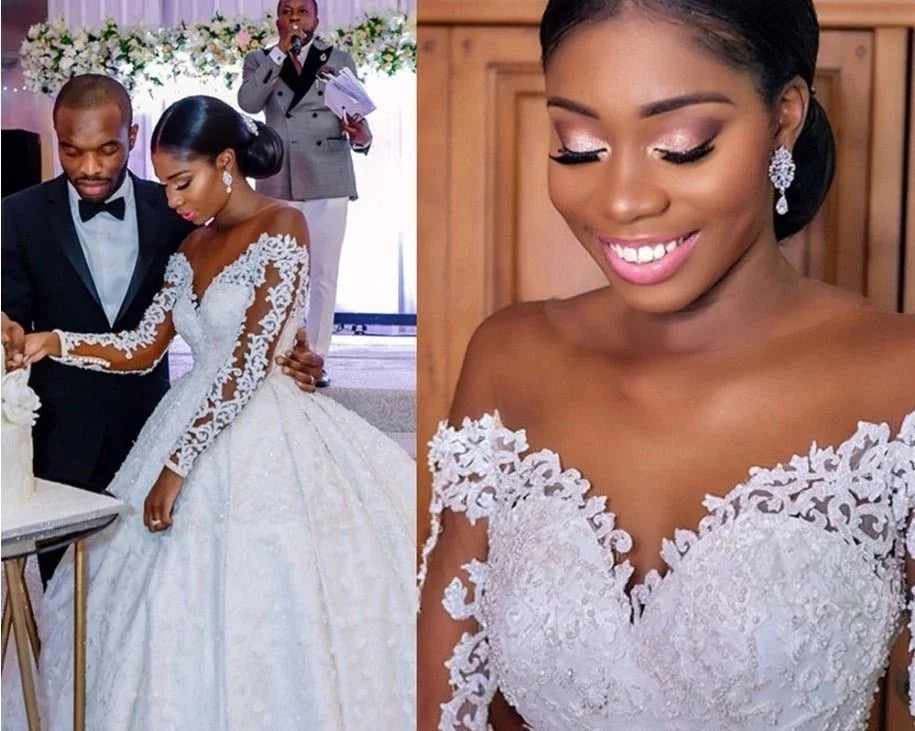 Lace Wedding Dress with Pearl Detail - Sizes 2-16, Elegant Bridal Gown in White