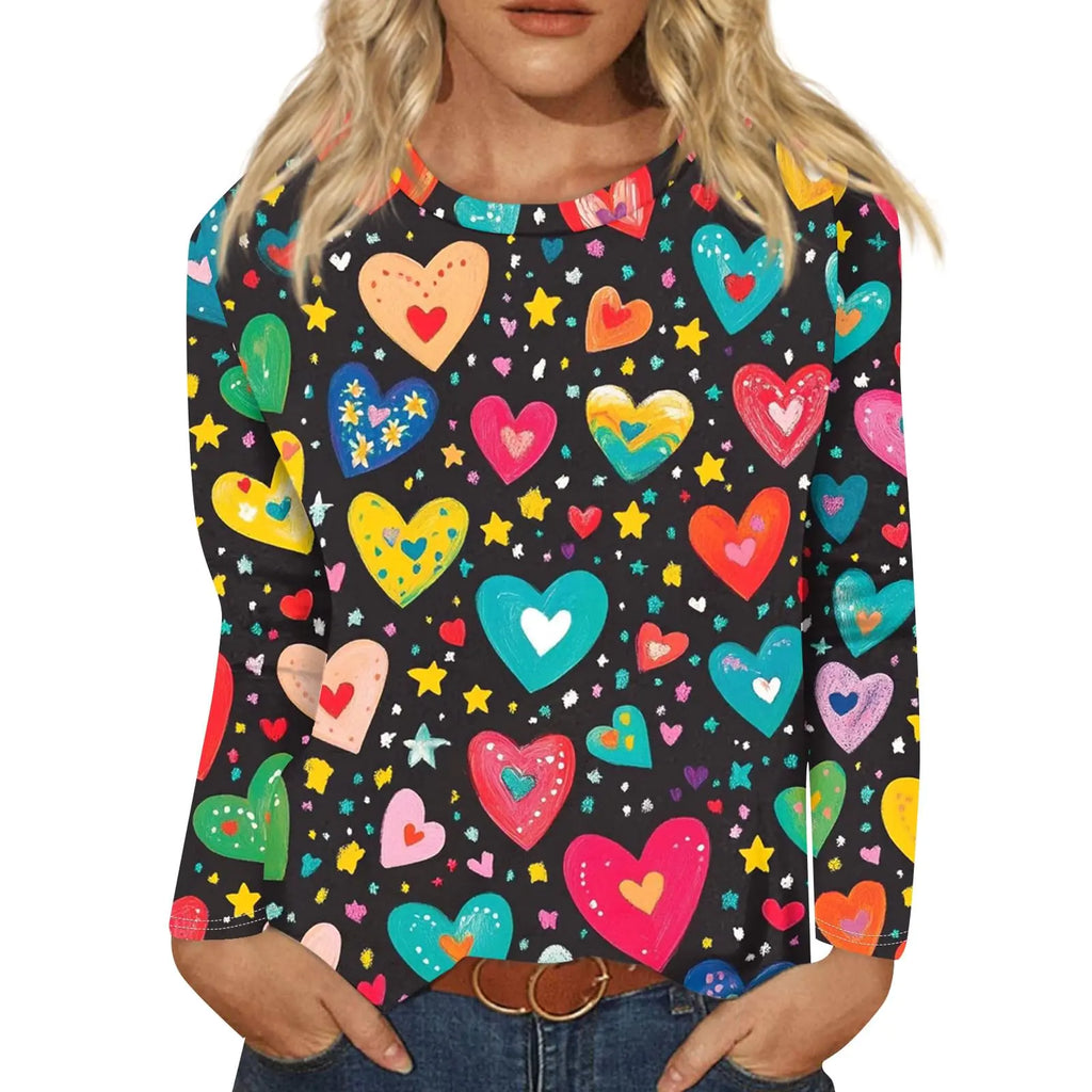 Valentines Shirts for WomenWomens Fashion Casual Long Sleeve Round Neck Tops Valentines Day Blouses Love Print Graphic Pink Tops Plus Size Dressy Oversized Holiday Galentines Costume 2025(2-Blue3X
