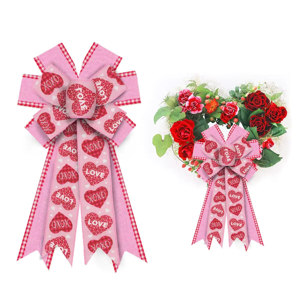 ALIBBON Large Valentines Day Bows for Wreaths Valentines Wreath Bows Red Heart Bows Red Buffalo Plaid Edge Pink Bows for Front Door Valentines Decor Burlap Bows for Crafts Decorations