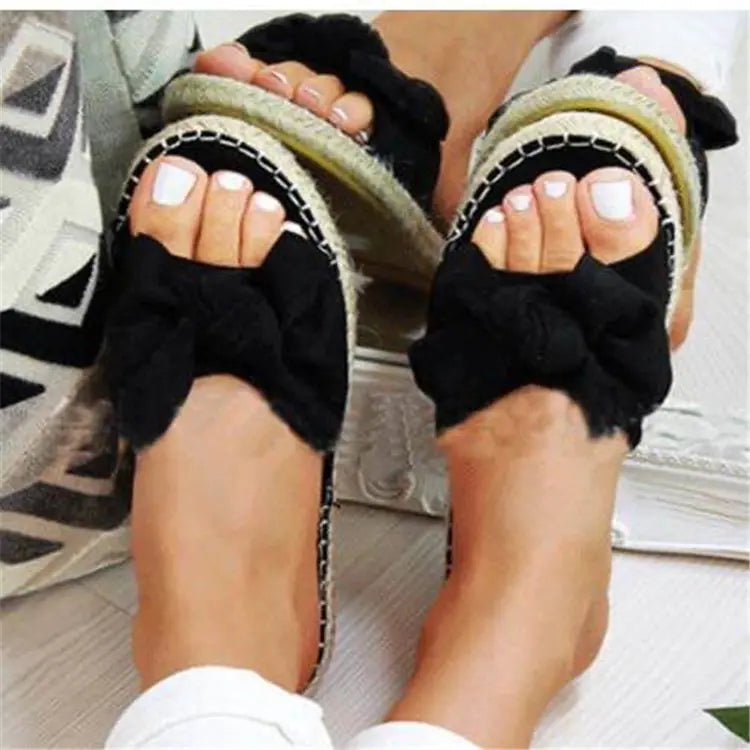 Plus Size Women's Hemp Rope Bow Sandals
