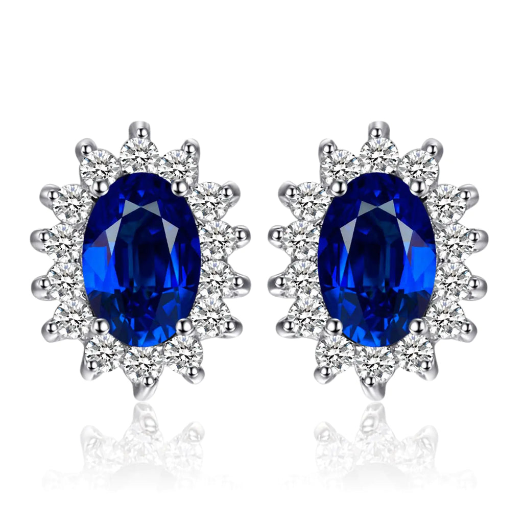 JewelryPalace Princess Diana Kate Middleton Class Gemstone Birthstone Cleated Sapphire Simulated Emerald Stud Earrings for Women 14k Gold Plated 925 Sterling Silver Earrings for Women Earings Set