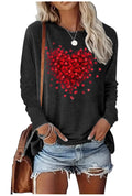Valentines Day T Shirts for Women Funny Double Heart Graphic T Shirts Valentines Gift Shirt Long Sleeve Couple Tee Tops(Dark GreySmall)