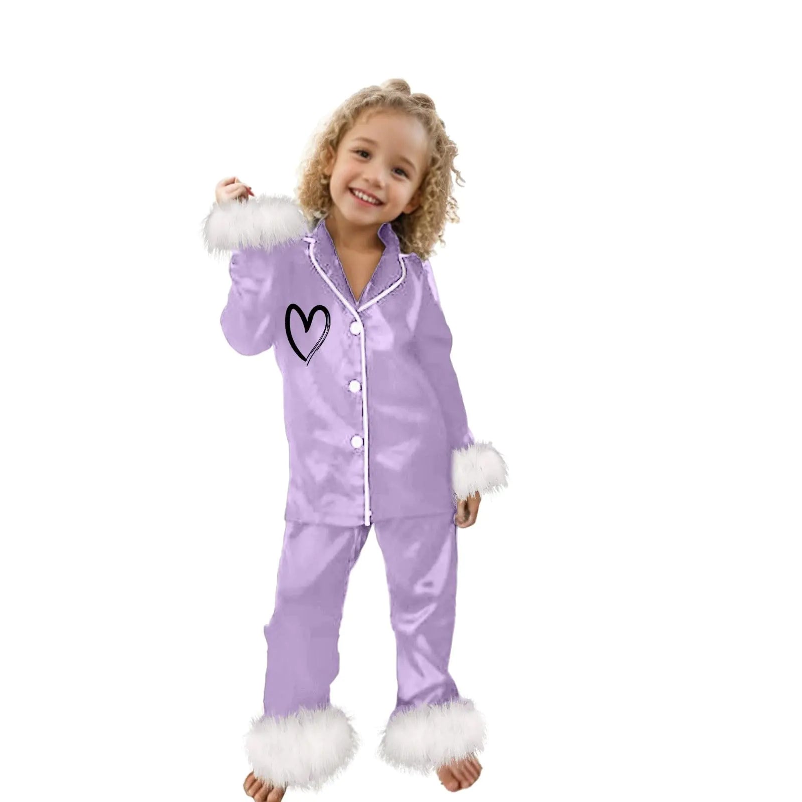 ValentineS Day Outfit For Toddler Valentines Satin Silk Pajamas Heart Graphic Printed Long Sleeve Button Down Shirt And Trousers 2 Piece Pajama Set