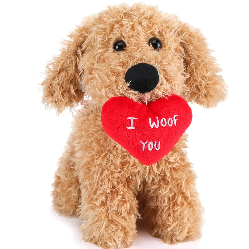 Civaner Valentines Day Plush Stuffed Animal Dog Highland Cow Gift with Rose Heart I Woof You Funny Cute Stuffed Animal Plush Gifts for Kids Toddler Girlfriend Valentines Day11.8 Inches(Heart Dog)