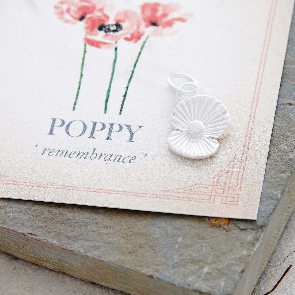 Poppy Flower Personalised Silver Charm - Jays Shop uk