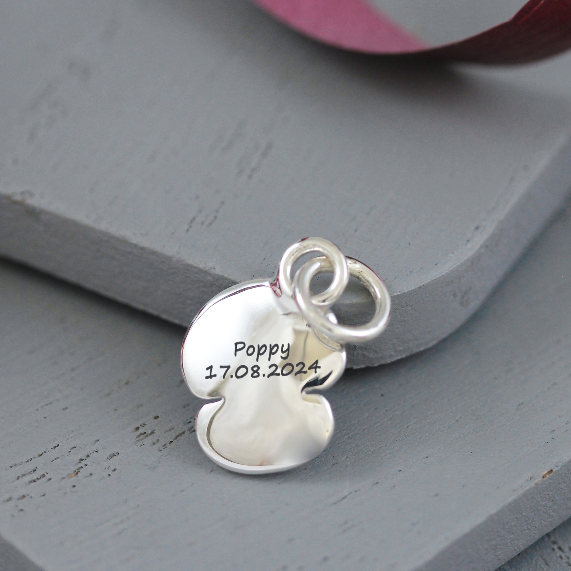 Poppy Flower Personalised Silver Charm - Jays Shop uk