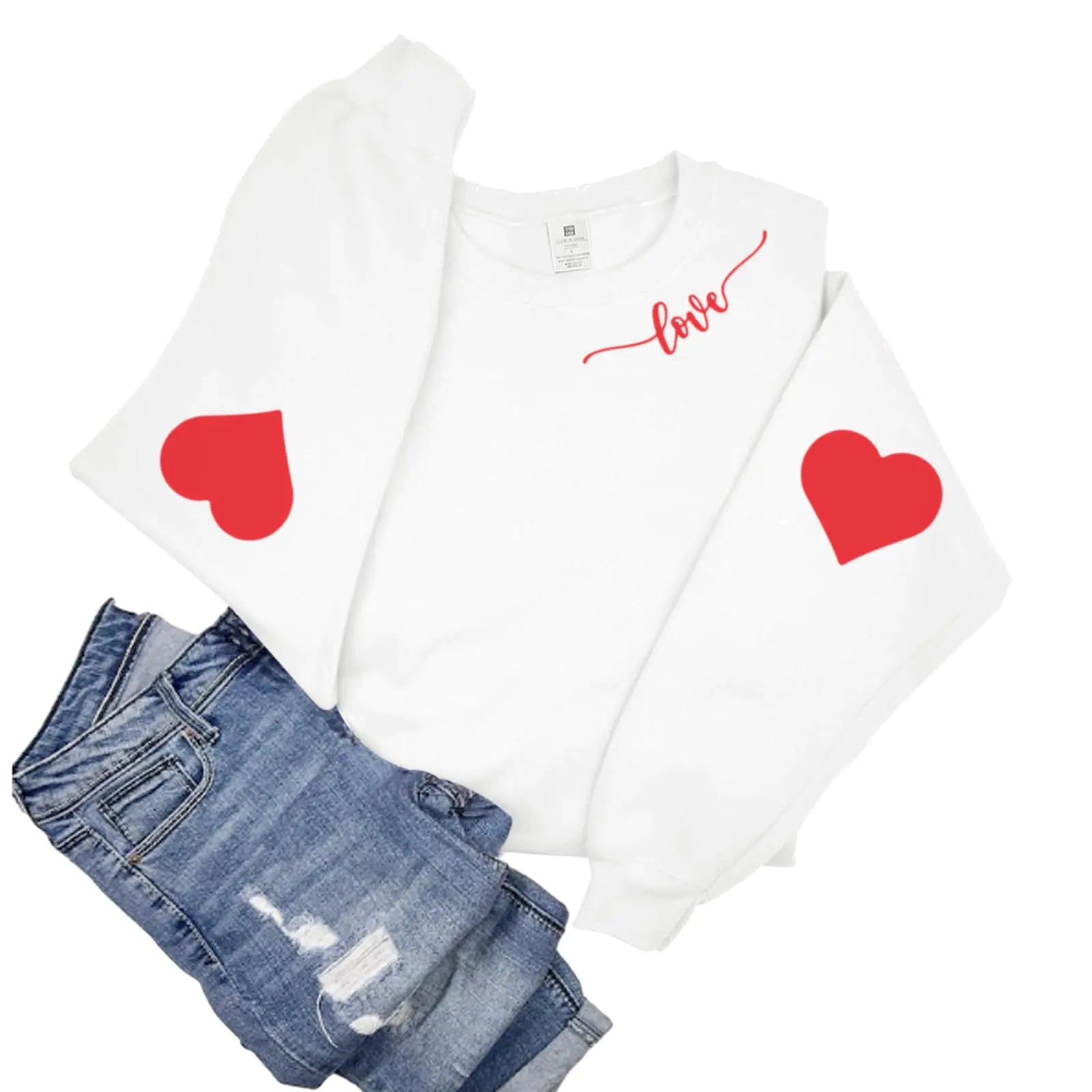 PAIRIXLY Valentines Day Shirt Heart Love Graphic Red Sweatshirts For Women Funny Casual Valentines Long Sleeve Shirts Tops(WhiteL)