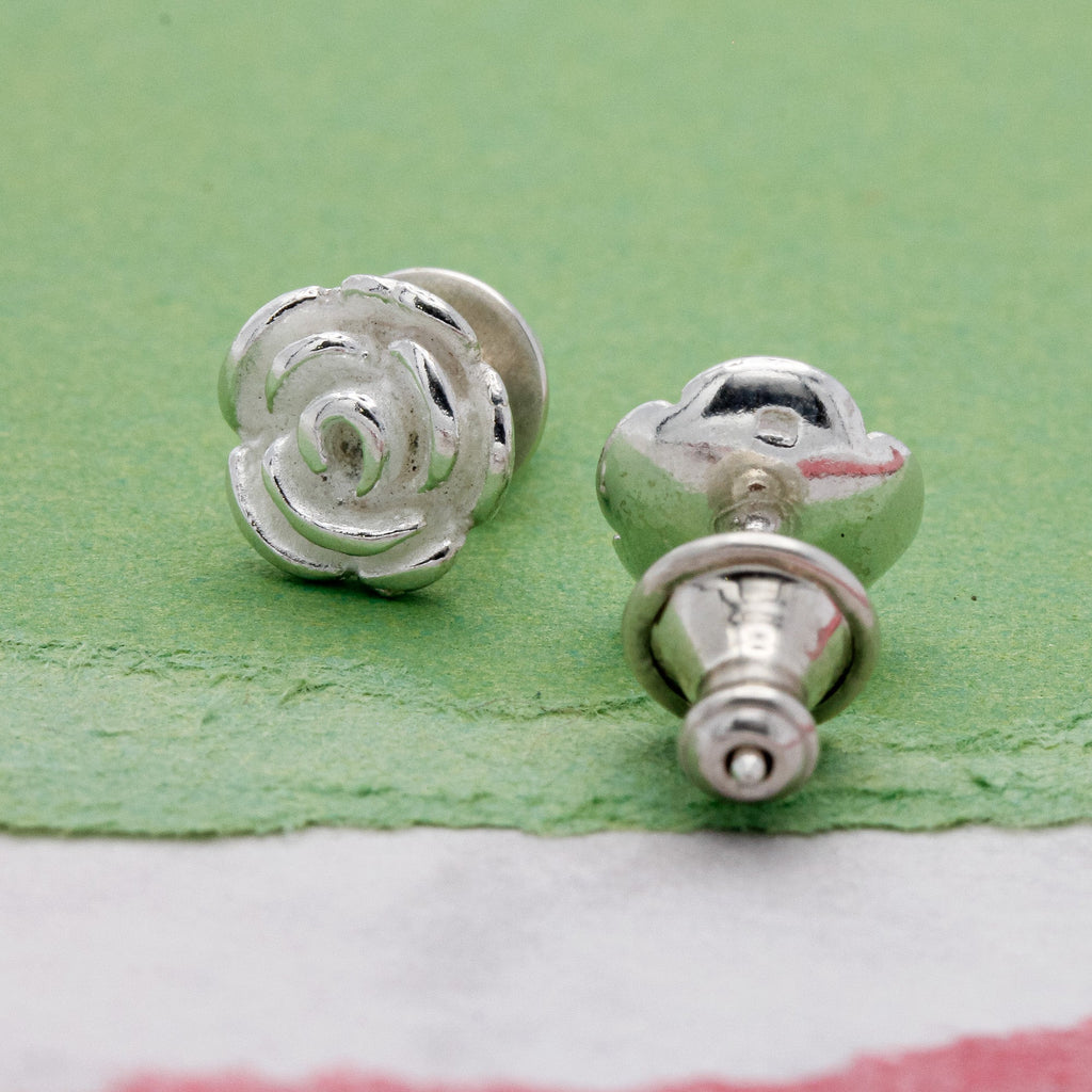Rose Flower Silver Stud Earrings - Jays Shop uk