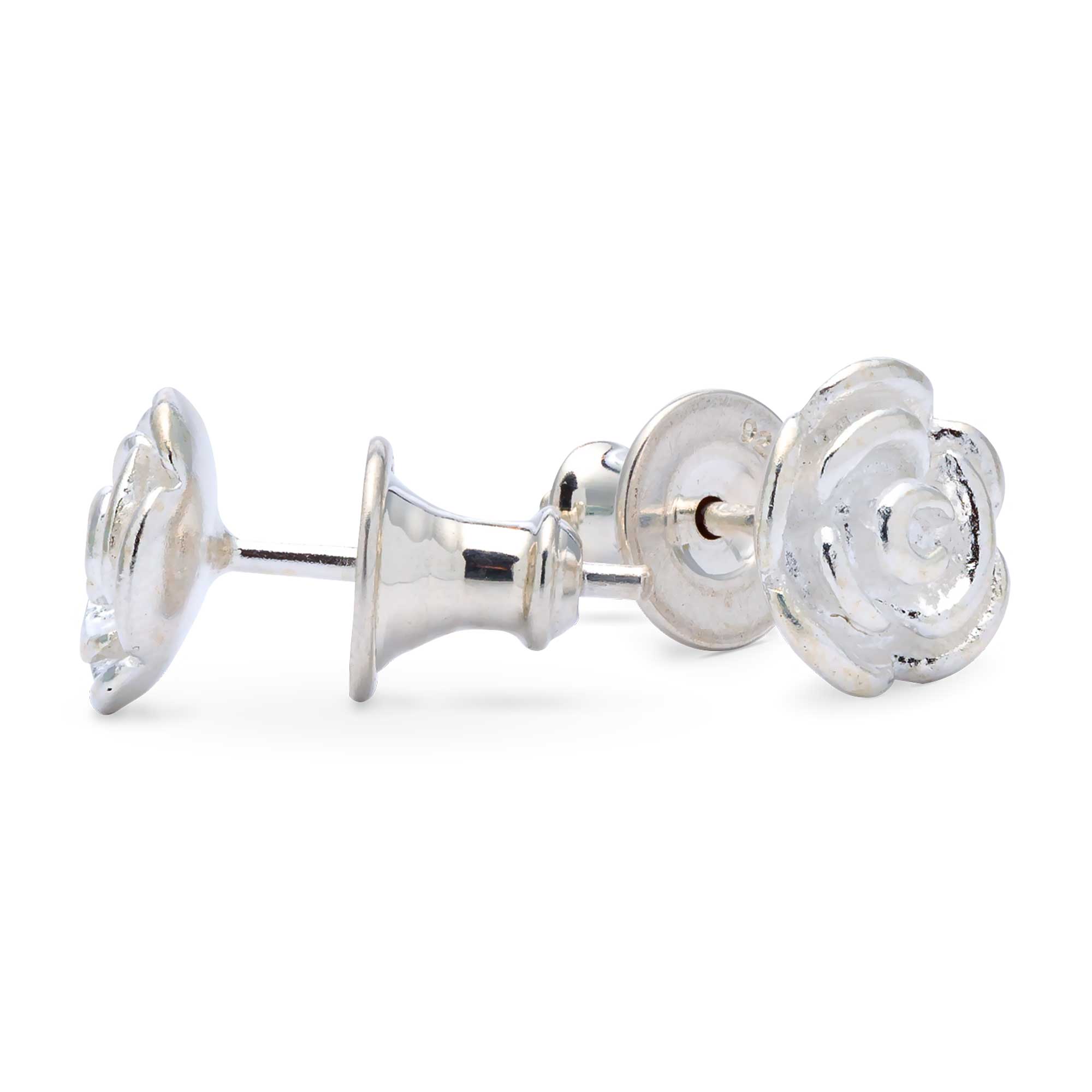 Rose Flower Silver Stud Earrings - Jays Shop uk