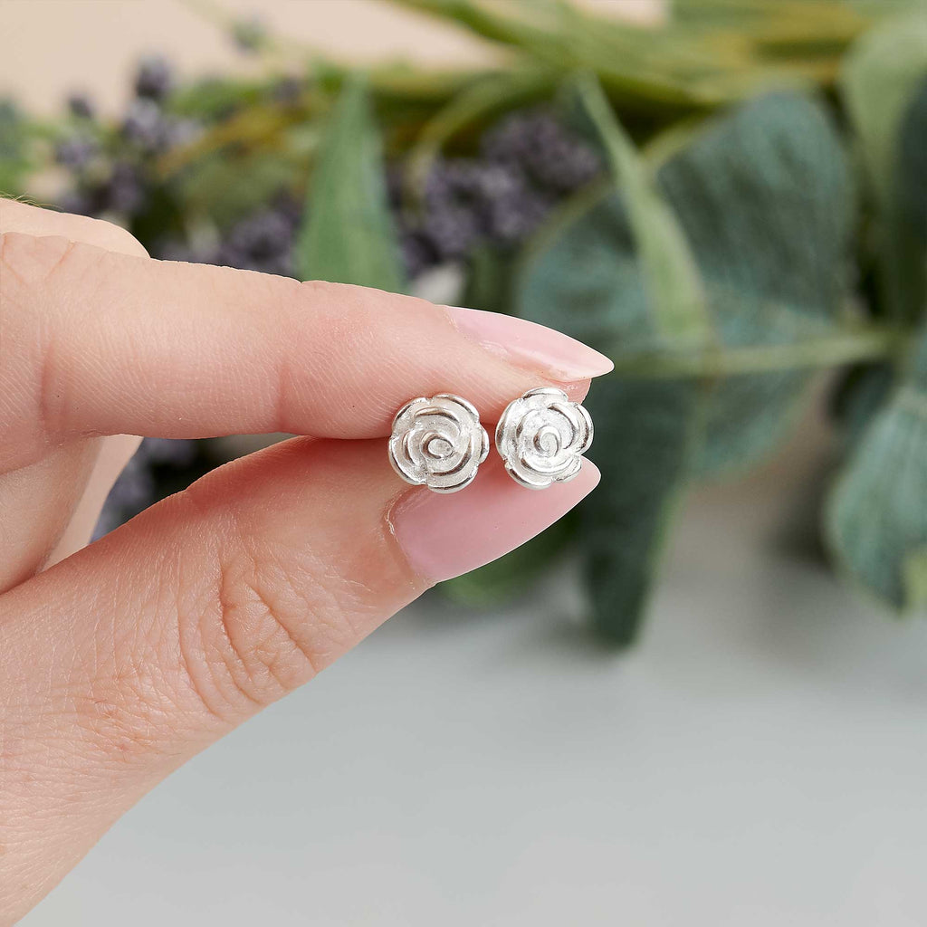 Rose Flower Silver Stud Earrings - Jays Shop uk