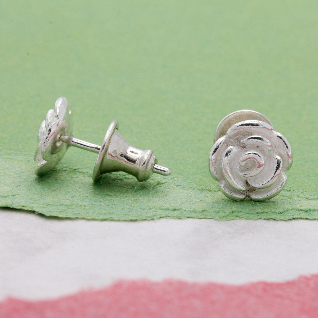 Rose Flower Silver Stud Earrings - Jays Shop uk