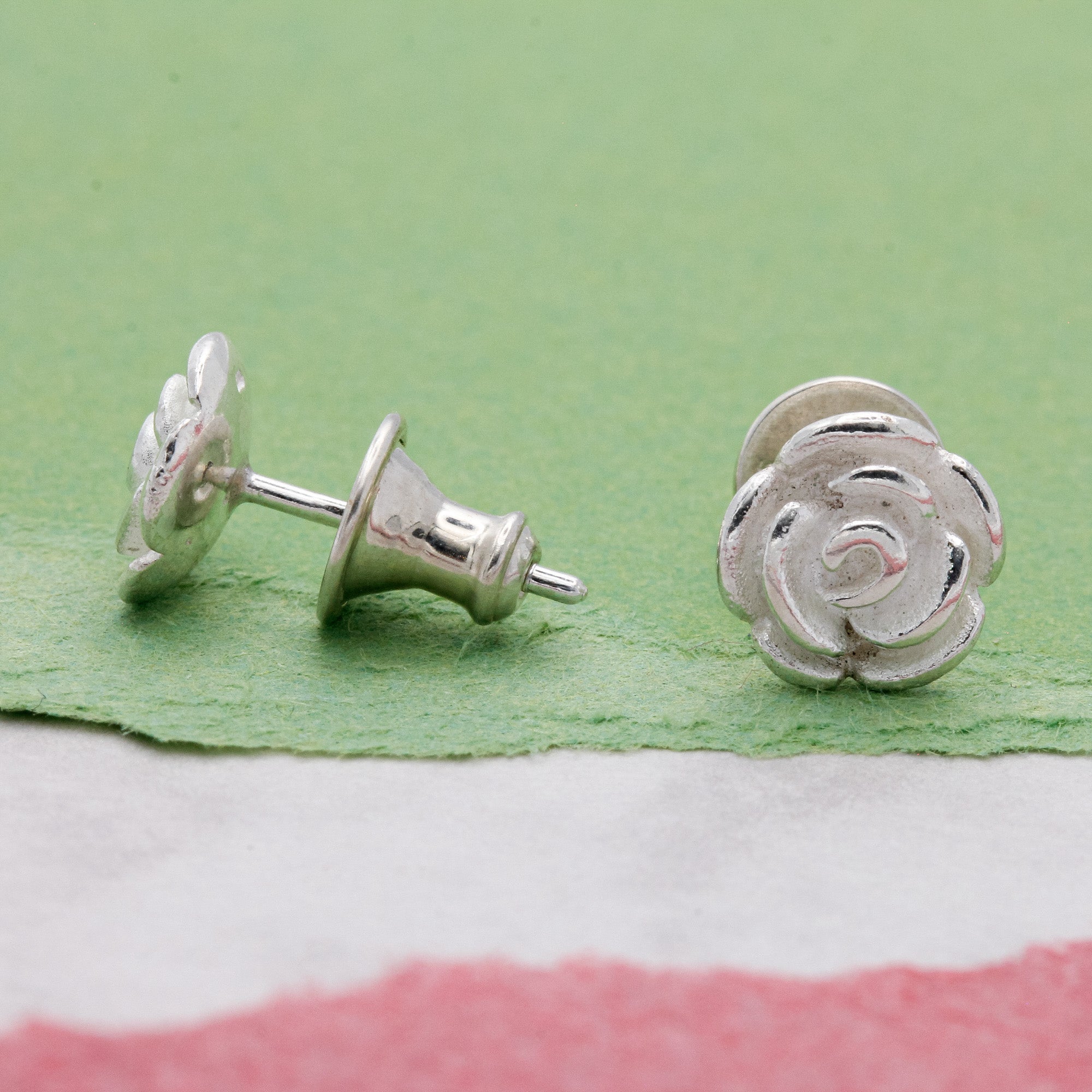 Rose Flower Silver Stud Earrings - Jays Shop uk