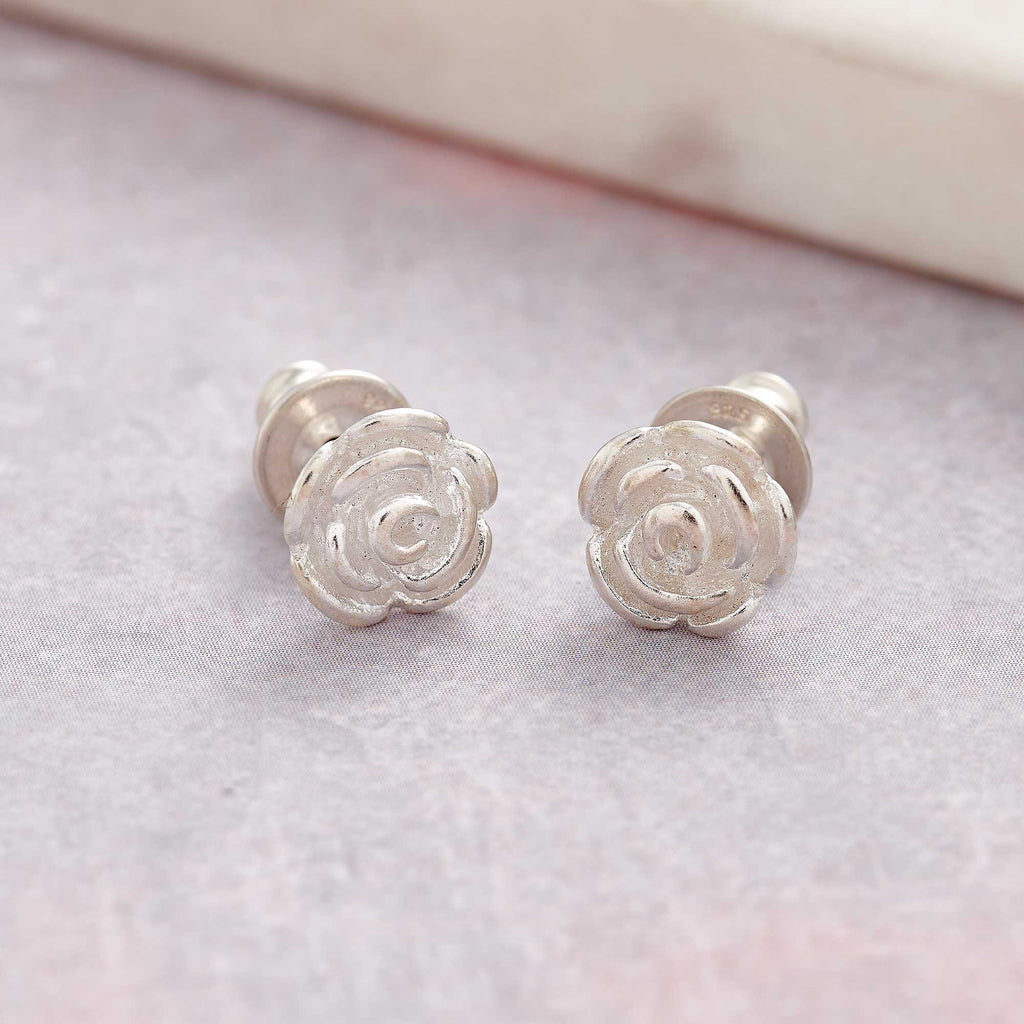 Rose Flower Silver Stud Earrings - Jays Shop uk