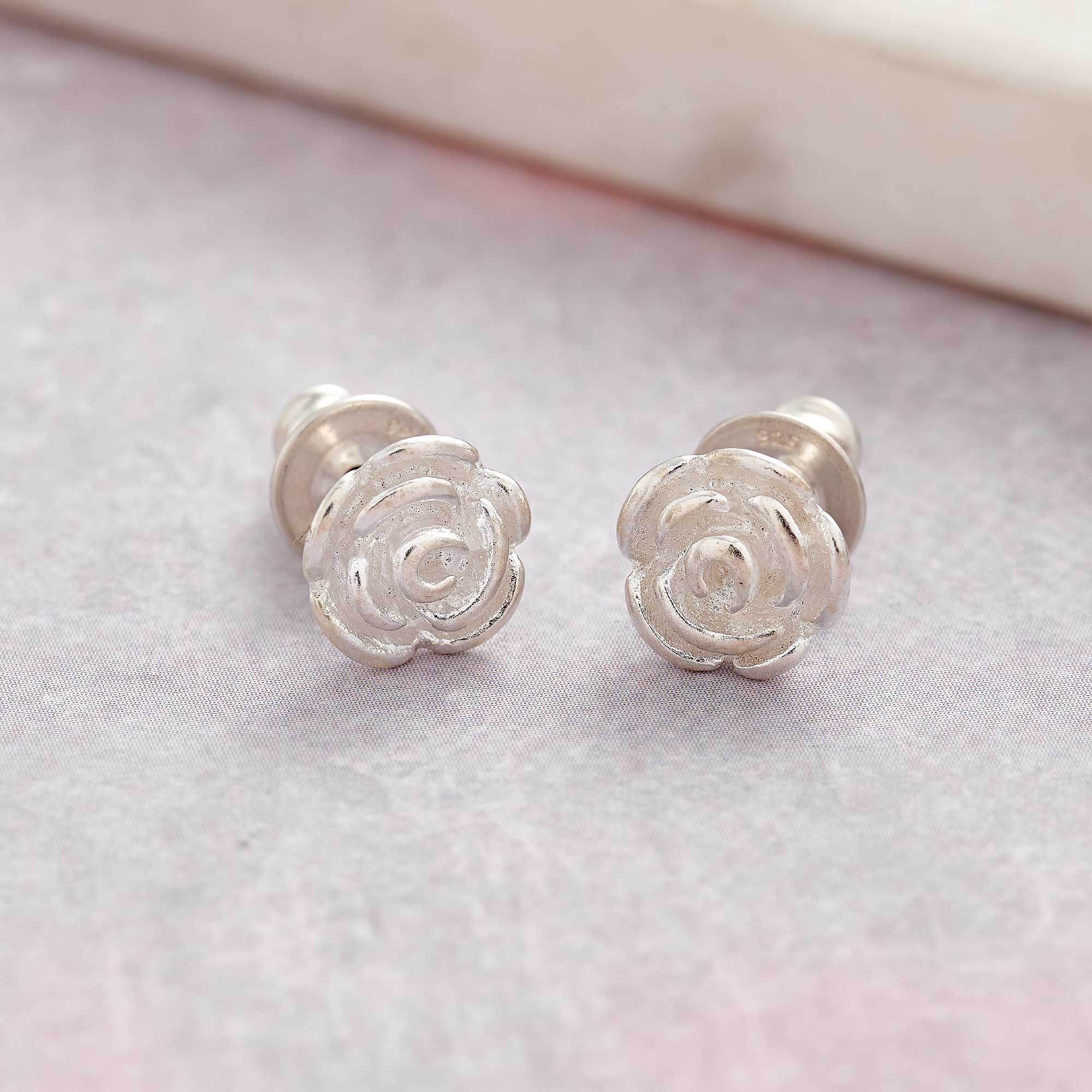 Rose Flower Silver Stud Earrings - Jays Shop uk