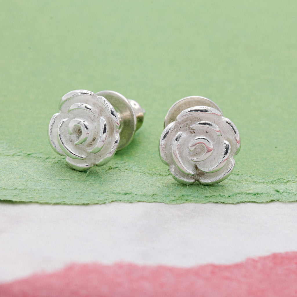 Rose Flower Silver Stud Earrings - Jays Shop uk