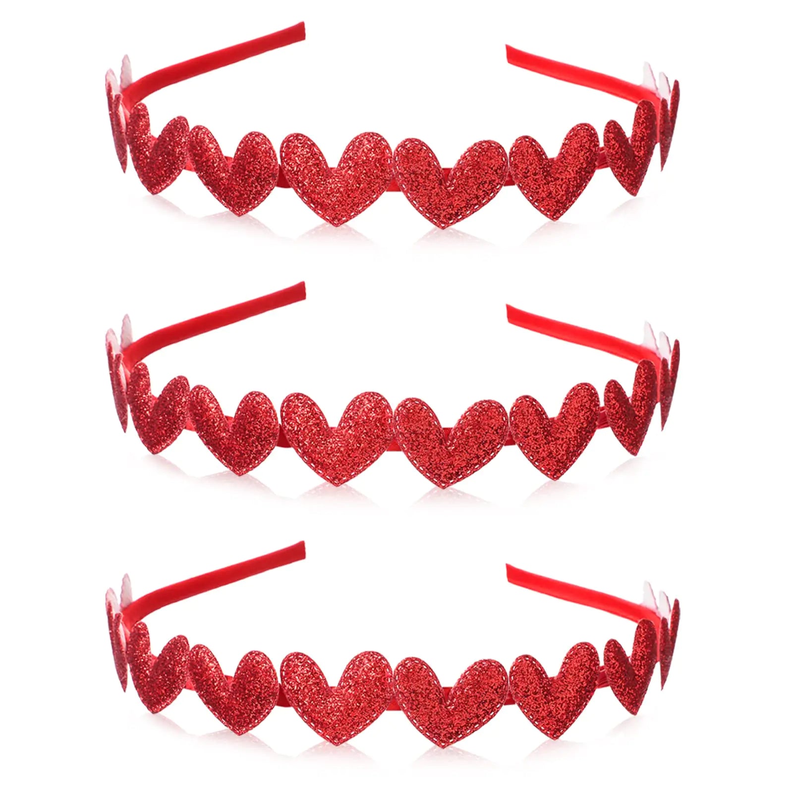 3 Pcs Valentines Day Glitter Hearts Headband Red Heart Headband Love Heart Valentines Day Headband Red Love Sequin Valentines Day Hair Accessories for Girls Women Valentines Day Gifts Wedding Party