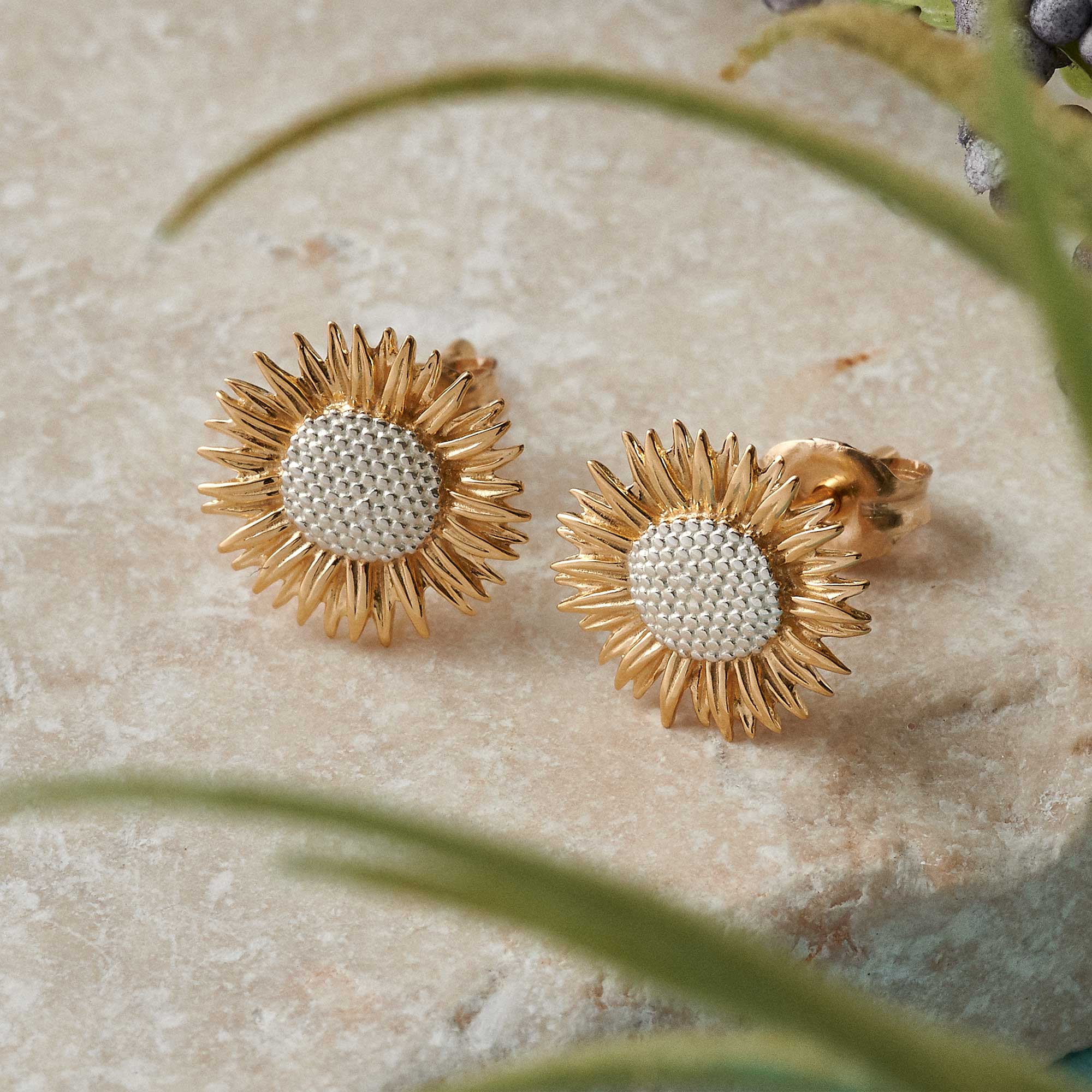 Sunflower Silver & Gold Vermeil Stud Earrings - Jays Shop uk