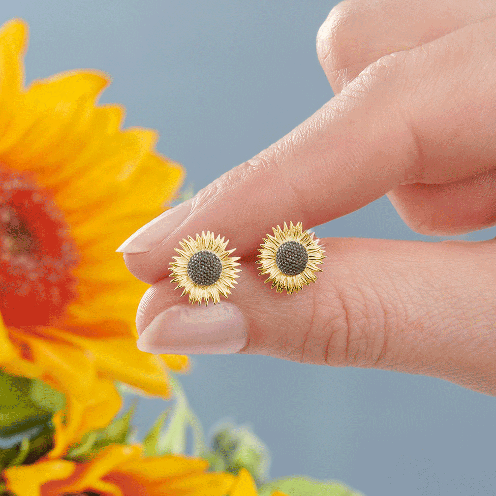 Sunflower Silver & Gold Vermeil Stud Earrings - Jays Shop uk