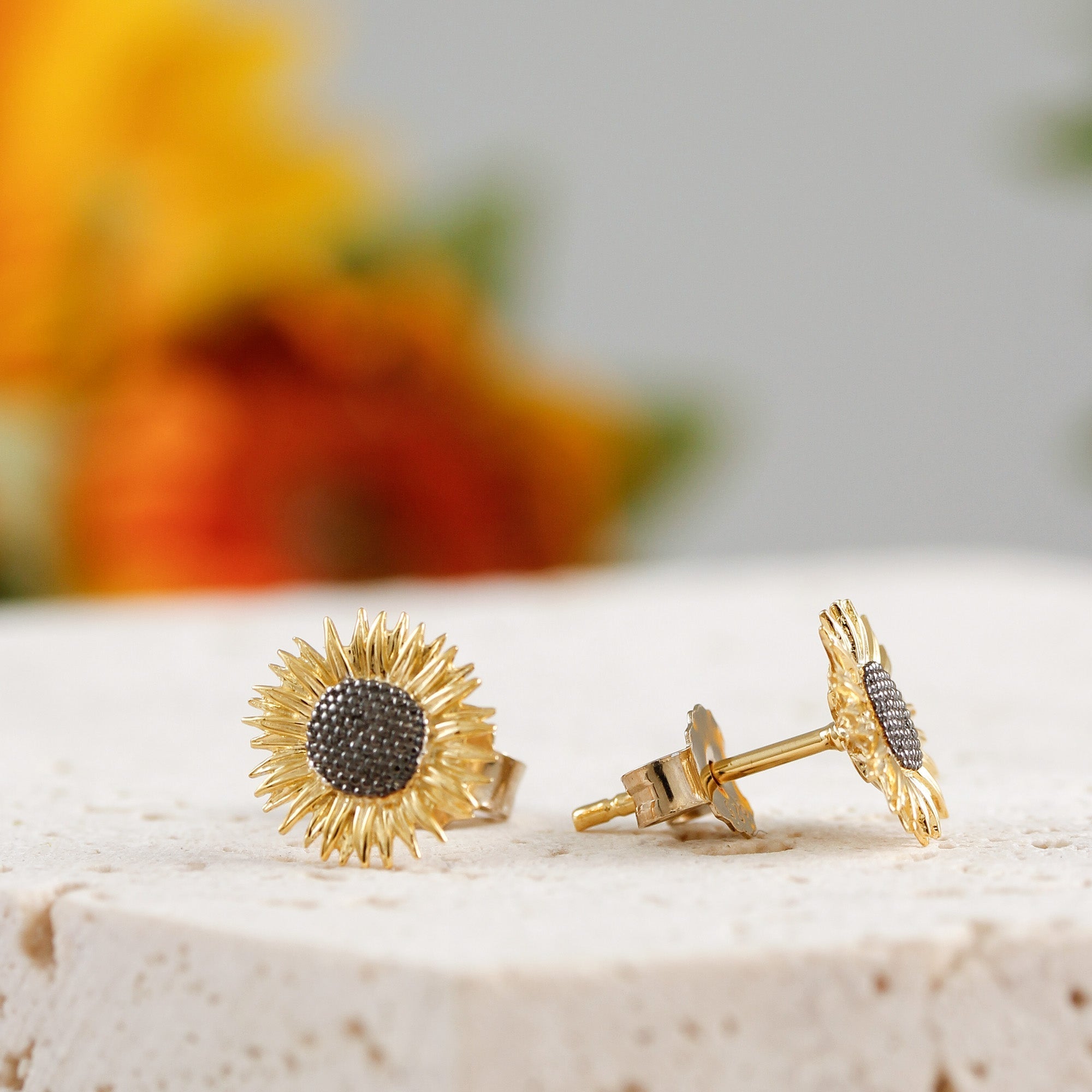 Sunflower Silver & Gold Vermeil Stud Earrings - Jays Shop uk
