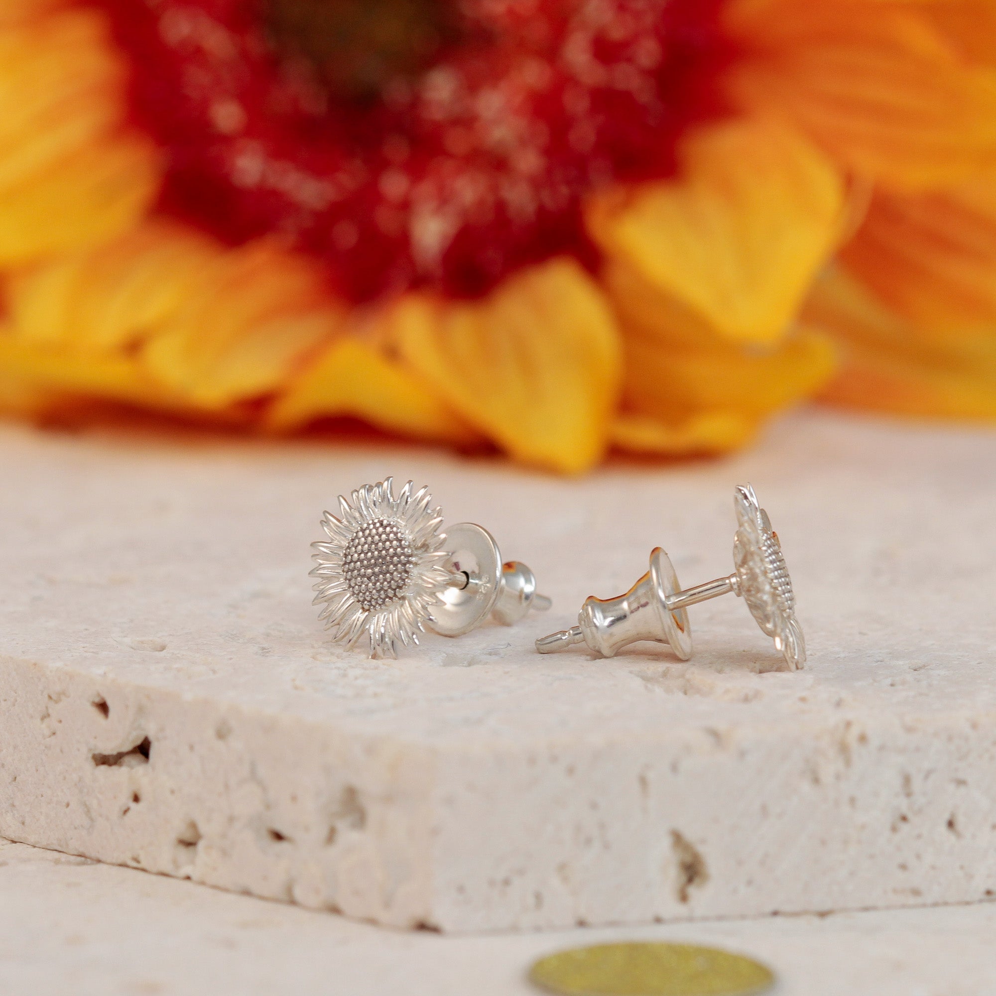 Sunflower Silver Stud Earrings - Jays Shop uk