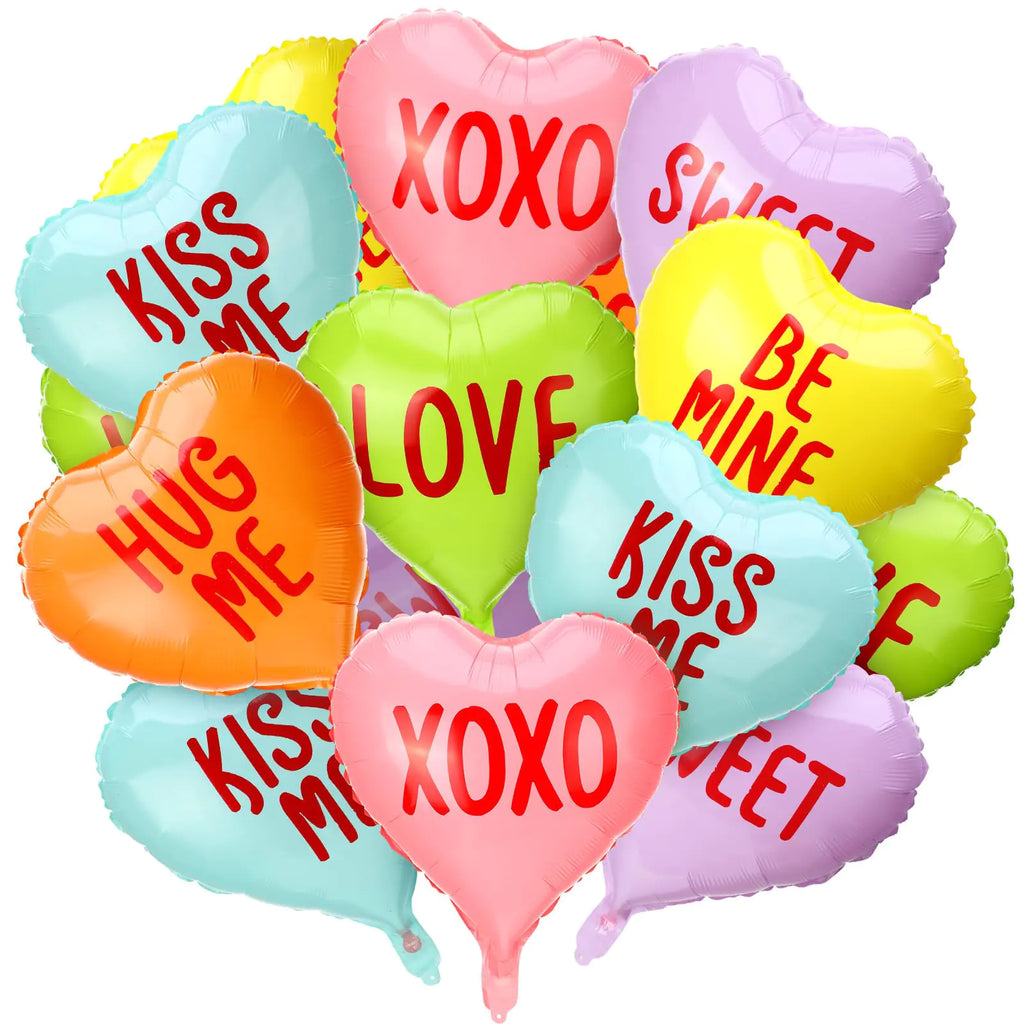 24 Pieces Valentines Day Heart Balloons 18 Inch Heart Shaped Balloons You Are Loved Sweetest Day Balloons Kiss Me Love Foil Balloon for Valentine Decoration Romantic Wedding Anniversary(Conversation)