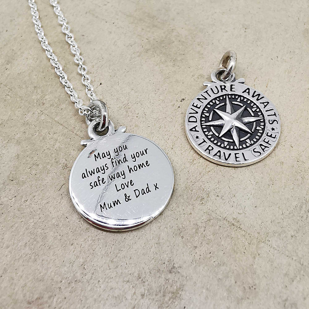 Travel Safe Compass Personalised Silver Charm - Jays Shop uk