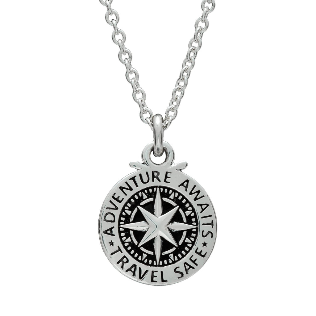 Travel Safe Compass St Christopher Small Silver Necklace - Jays Shop uk