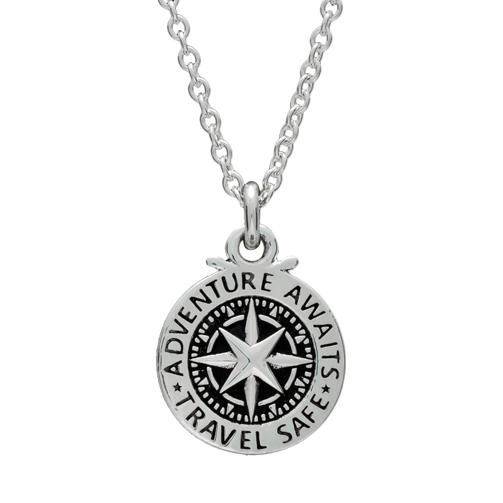 Travel Safe Compass St Christopher Small Silver Necklace - Jays Shop uk